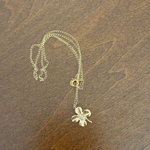 Dainty 14kt solid gold genuine diamond four leaf lucky clover charm necklace